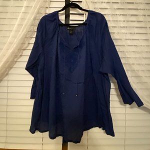 Lane Bryant 26/28 Blue Peasant Blouse